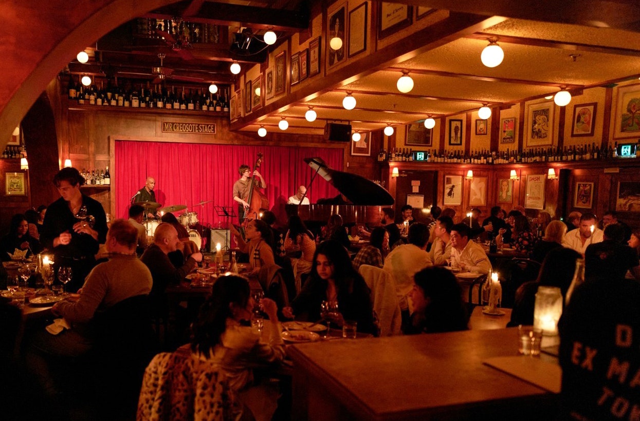 A jazz band performs at Restaurant Hubert, one of the best restaurants in Sydney with live music